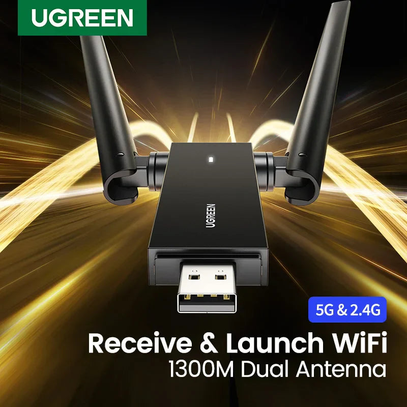 UGREEN WiFi Adapter AC1300 USB3.0 5GHz&2.4GHz Dual-Antenna USB