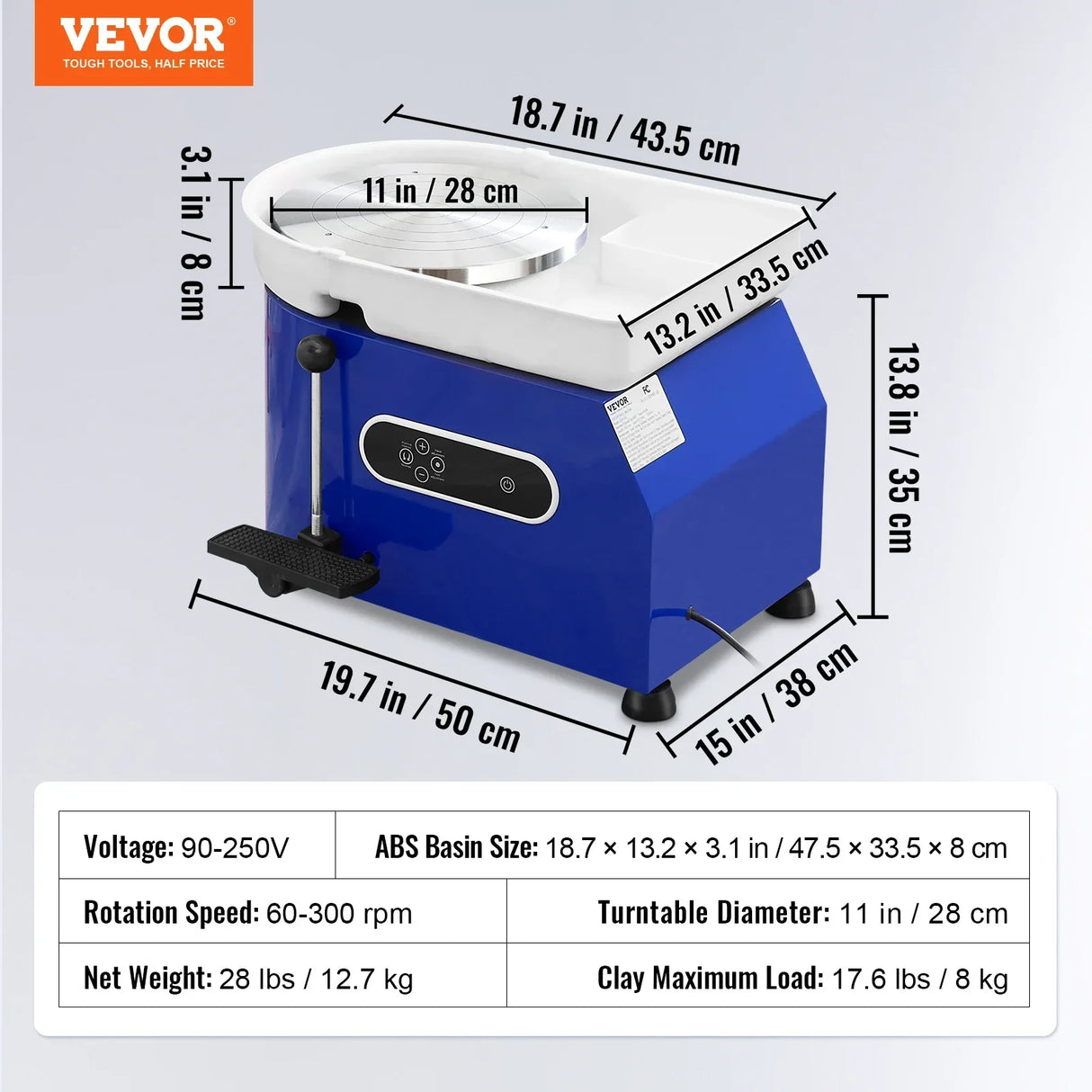 VEVOR 11in Pottery Wheel Ceramic Forming Machine Adjustable