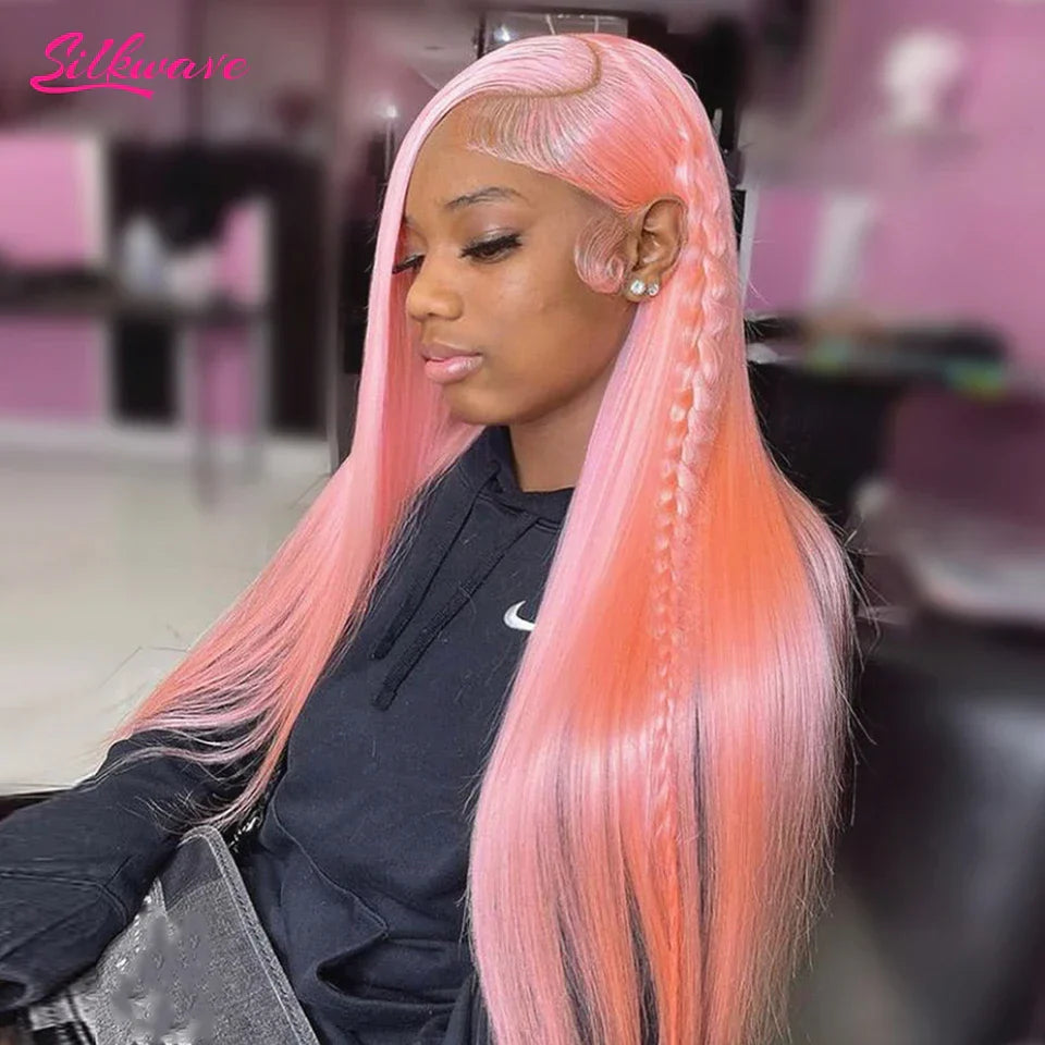 30 36 Inch pink lace front wig Human