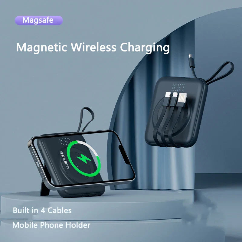 Magnetic Wireless Charger Magsafe Powerbank Built in Cable