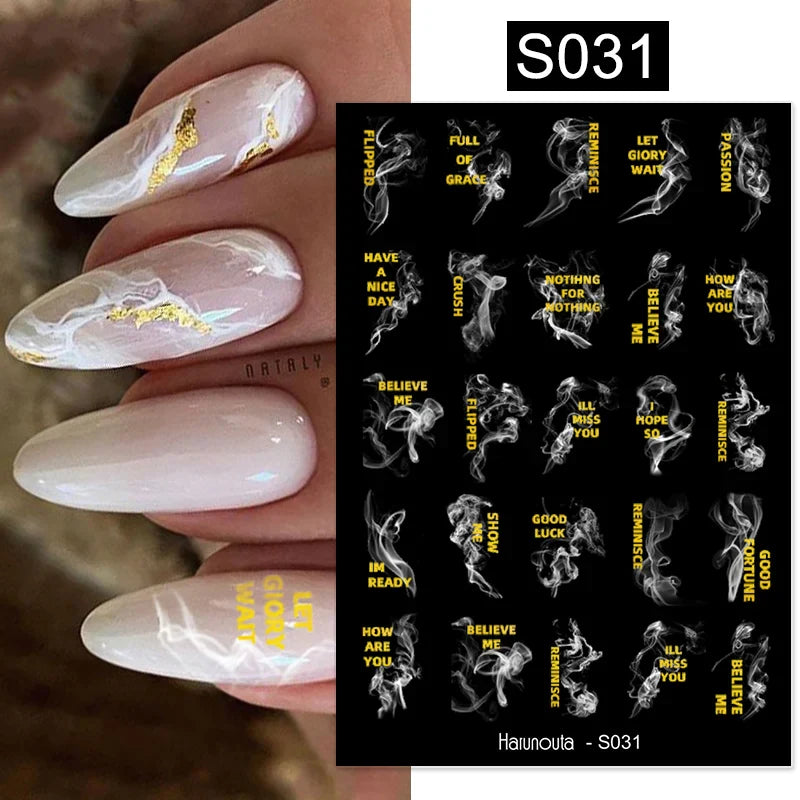 Purple Marble Nails Stickers Smoke Design Manicure Decals