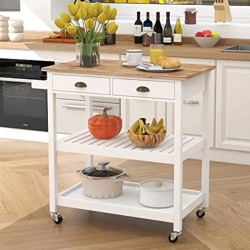 ChooChoo Rolling Kitchen Cart, Portable Kitchen Island Wood