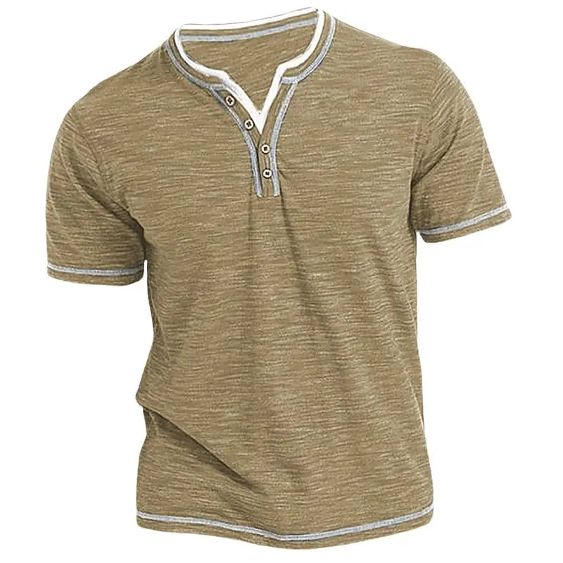 Men's Plain Henley Shirt Round Neck T-shirt Summer