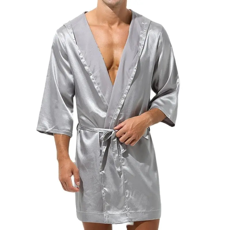 Men's Sleepwear Robe Night Clothes Silk Kimono Bathrobe