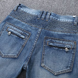 European And American Fold Zipper Motorcycle Snowflake Jeans