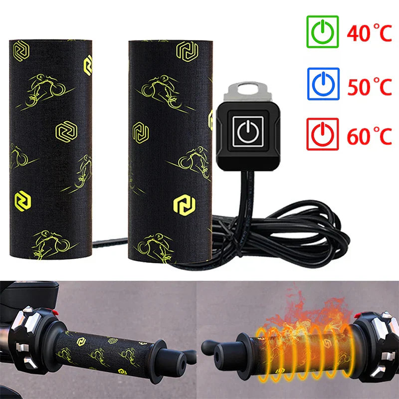 12V Heated Handle Grips for Motorcycle, ATV, Snowmobile - 3 Gear Temperature Control