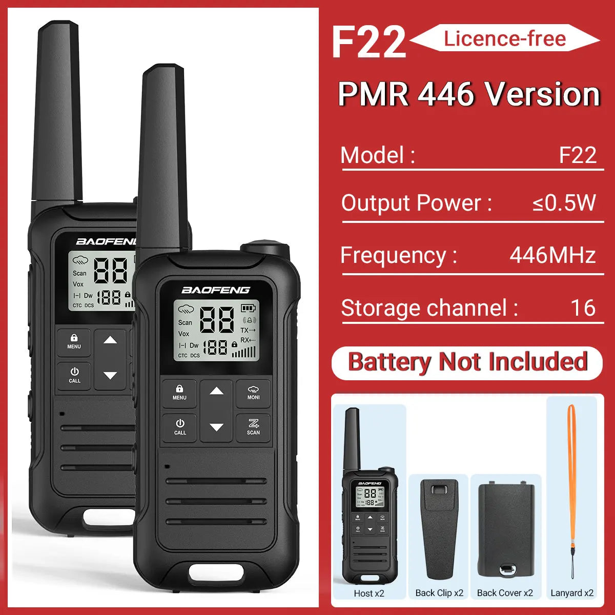 2PCS Baofeng F22 Walkie Talkie Portable Mini Communication