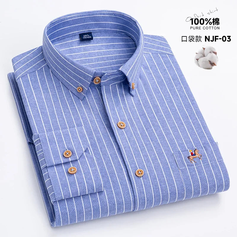 M~6XL Men's Shirt Long Sleeve Cotton Oxford Fashion