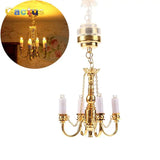 1:12 Dollhouse Miniature LED Ceiling Lamp Gold Chandelier