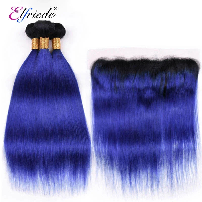 Elfriede 1BBlue Straight Ombre Colored Hair Bundles with