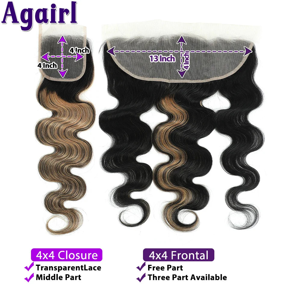 1B27 Highlights Blonde Body Wave Bundles With Frontal