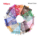 100pcs Moon Star Organza Drawstring Gift Bags 7x9cm Jewelry Packaging Pouches