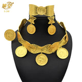 African 24K Gold Color Coins Necklace Bracelet Sets