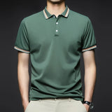 Men's Fashion Solid Short Sleeved Striped Lapel Polo