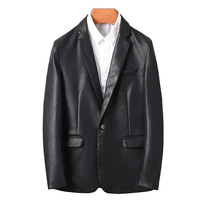 Fashion Men's Casual Leather Dress Suit Coat Male