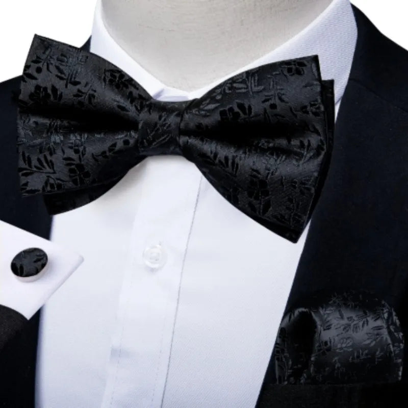 Classic Black Men's Bow Tie Butterfly Pocket Square