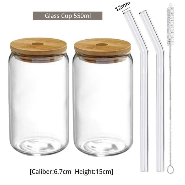 550ml/400ml Glass Cup With Lid and Straw Transparent