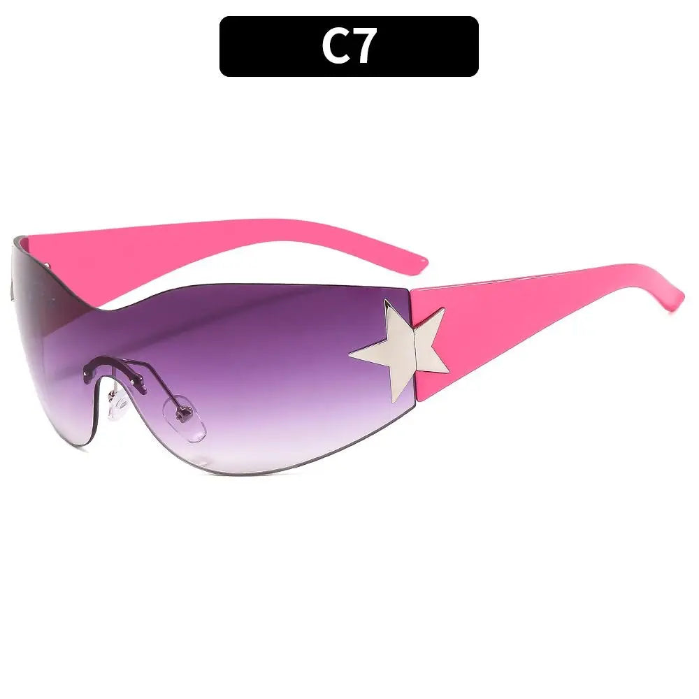 Rimless Y2K Sunglasses for Women Men,Trendy Wrap Around