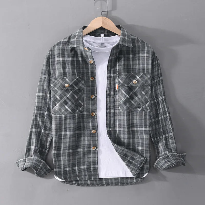 American Retro Men's Tooling Plaid Shirt Fashion Double