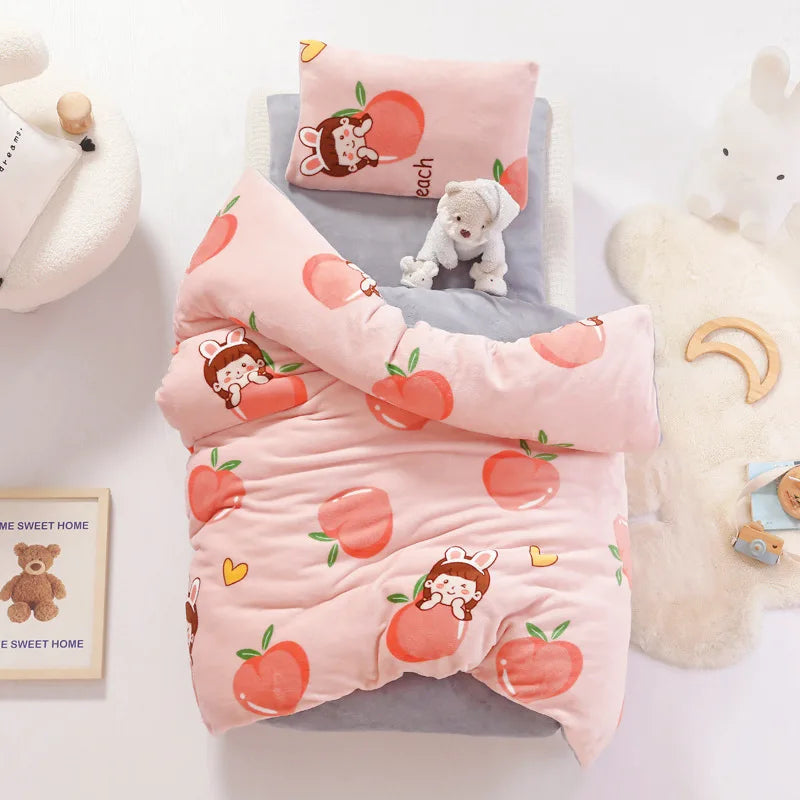 3pcs Cartoon Cotton Crib Linen Kit Baby Coral