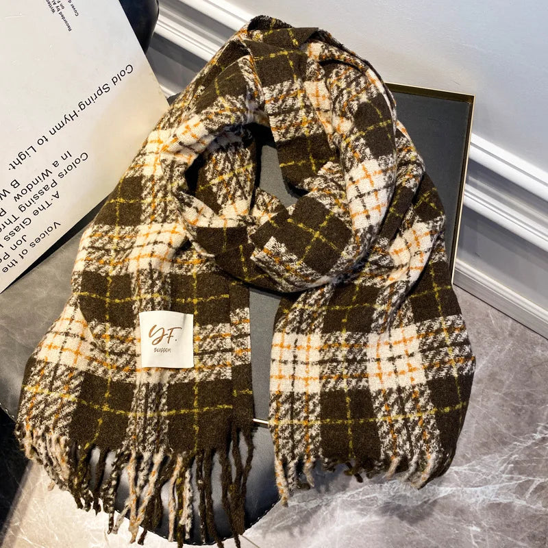 Retro Plaid Cashmere Womens Scarf Winter Thick Warm