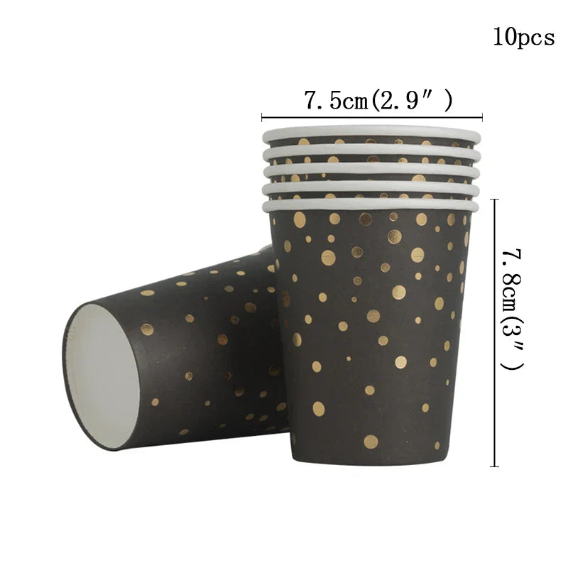 Black and Gold Party Supplies Polka Dot Plate