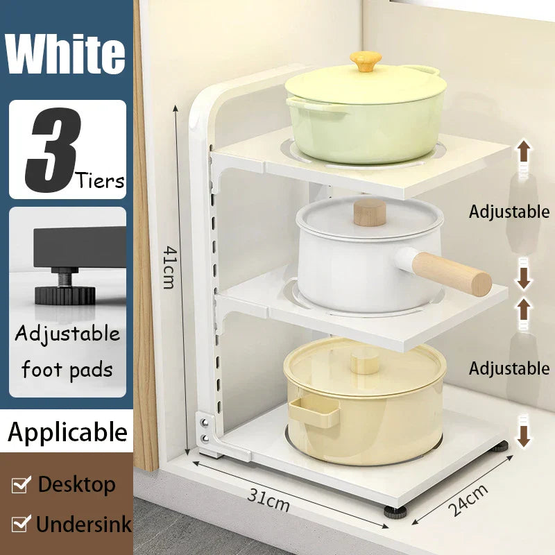 Kitchen Storage Rack,Adjustable Pot Storage Rack Under Cabinet,