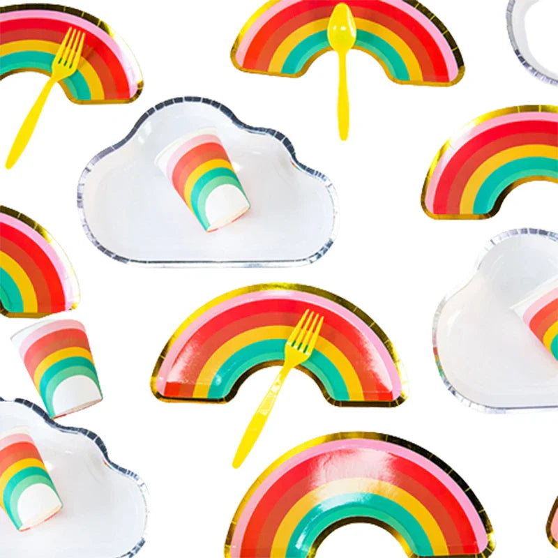 44pcs/set Rainbow and Cloud Disposable Tableware Plate Cup