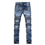 European And American Fold Zipper Motorcycle Snowflake Jeans