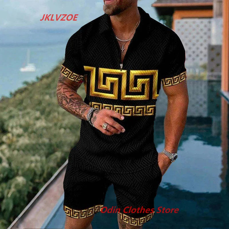 Summer Brand Tracksuit Solid Color Male Shorts Suit
