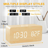 Voice Control Wooden Digital Alarm Clock Wireless Charging