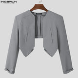 INCERUN Men Blazer Solid Color Open Stitch Long