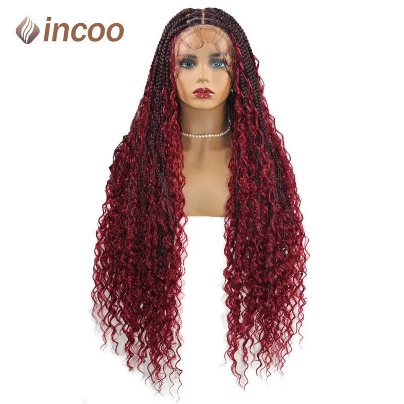 32" Full Lace Box Braid Wig with Baby Hair for Black Women