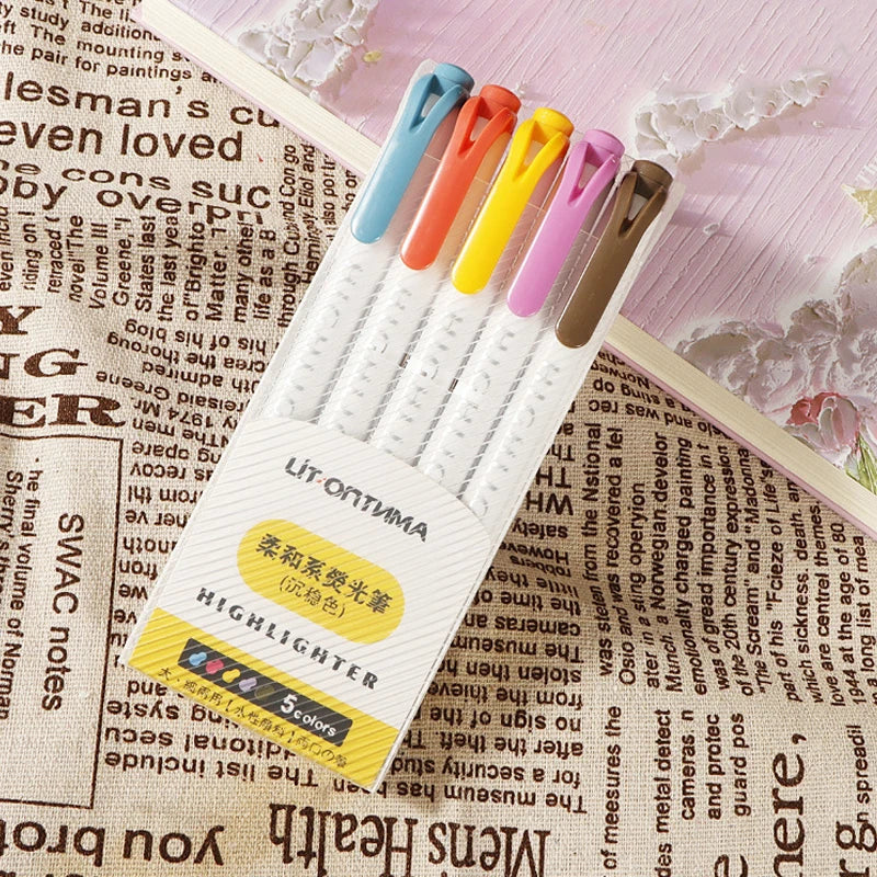 5 Colors/box Double Headed Highlighter Pen Set Fluorescent