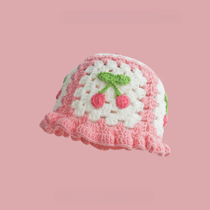 Korean Hand knit Crochet Bucket Hats Spring Summer