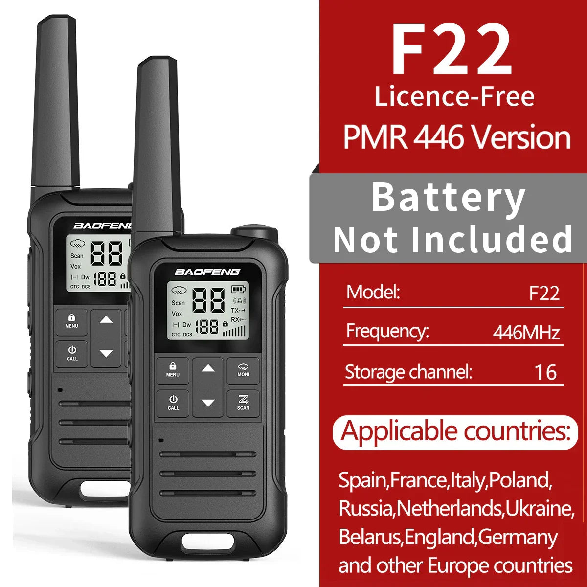 2pcs Baofeng F22 PMR446 FRS Mini Communication Radio