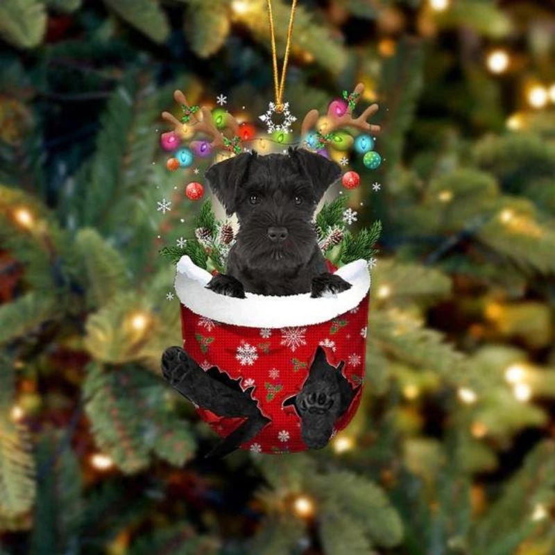 Miniature Schnauzer In Snow Pocket Christmas Ornament SP019