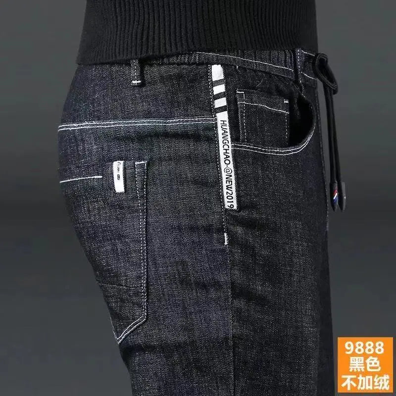 Men's Winter Pants Fleece-lined Jeans Brushed Black Street