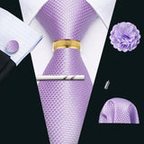 Barry.Wang Silk Mens Tie Hanky Cufflinks Clip Brooch