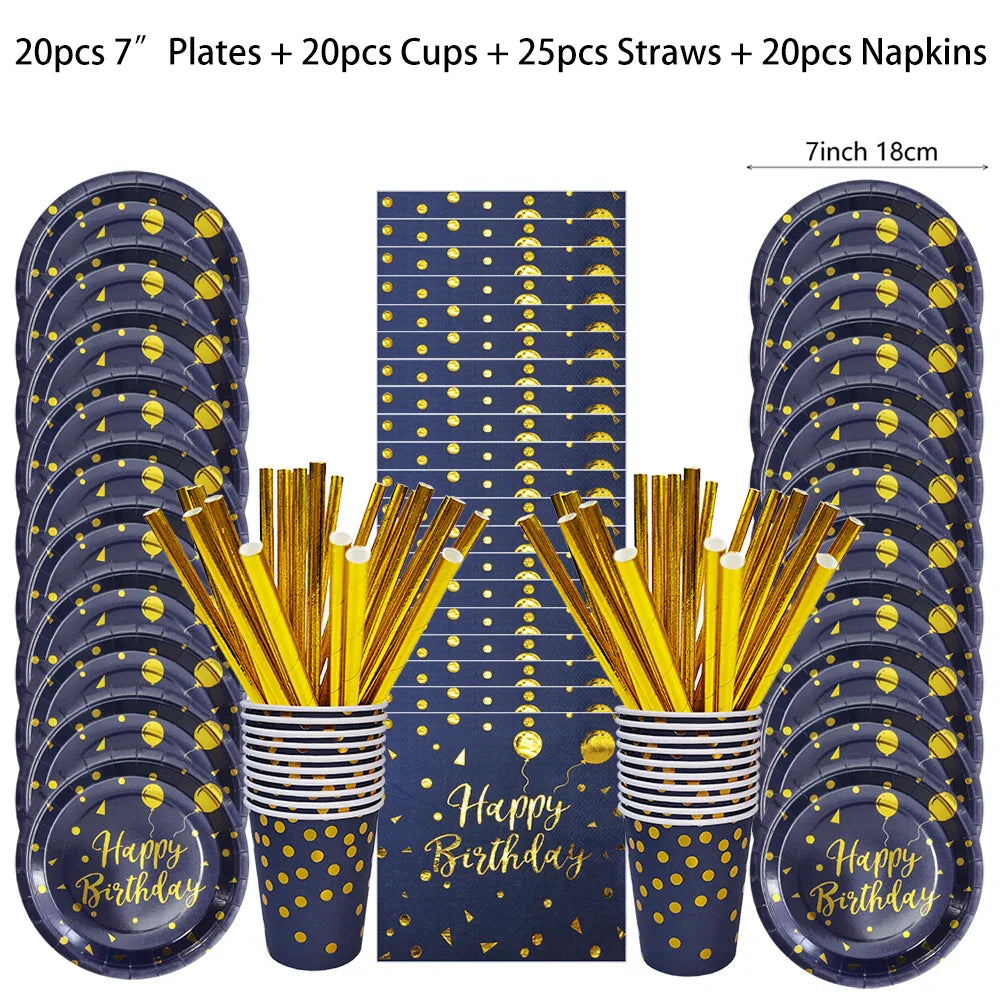 Dark Blue Gold Dot Disposable Tableware Set Paper
