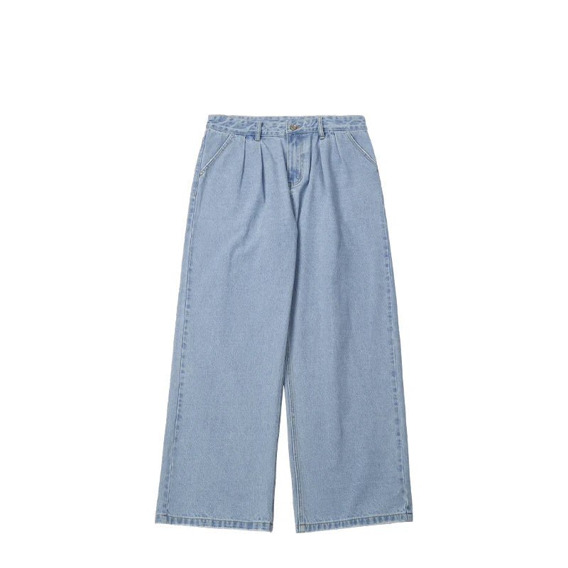 INFLATION Brown Retro Washed Denim Pants Unisex Classic
