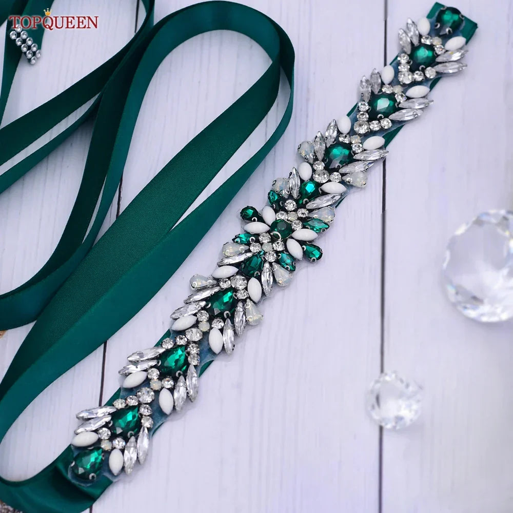 TOPQUEEN Multiple Styles Green Belt With Diamonds Bridal