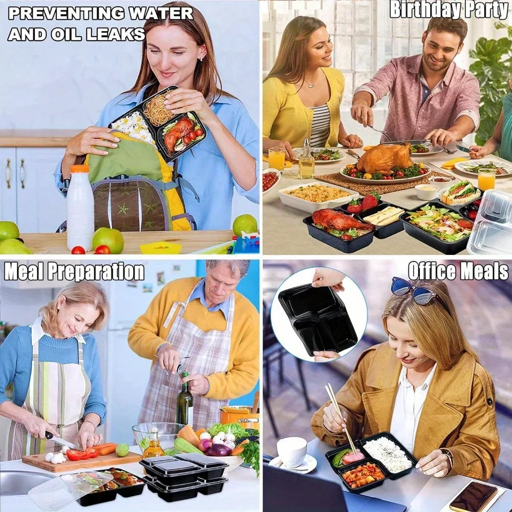 20/50pcs Lunch Box 3 Compartment Food Storages With