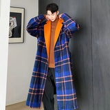 IEFB Casual Loose Men's Woolen Coat Plaid Lapel