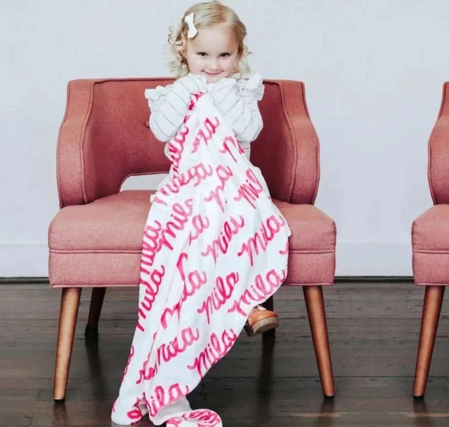 Personalized Color Blanket Baby Name Swaddle Flannel Fleece