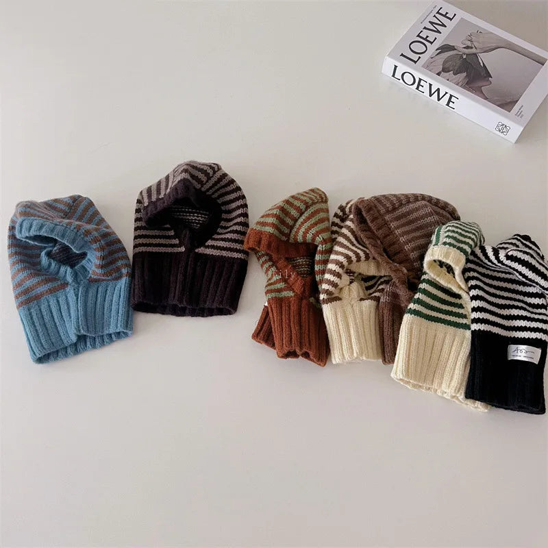 2-6Y Unisex Kids One-Piece Hats Scarf Winter Baby