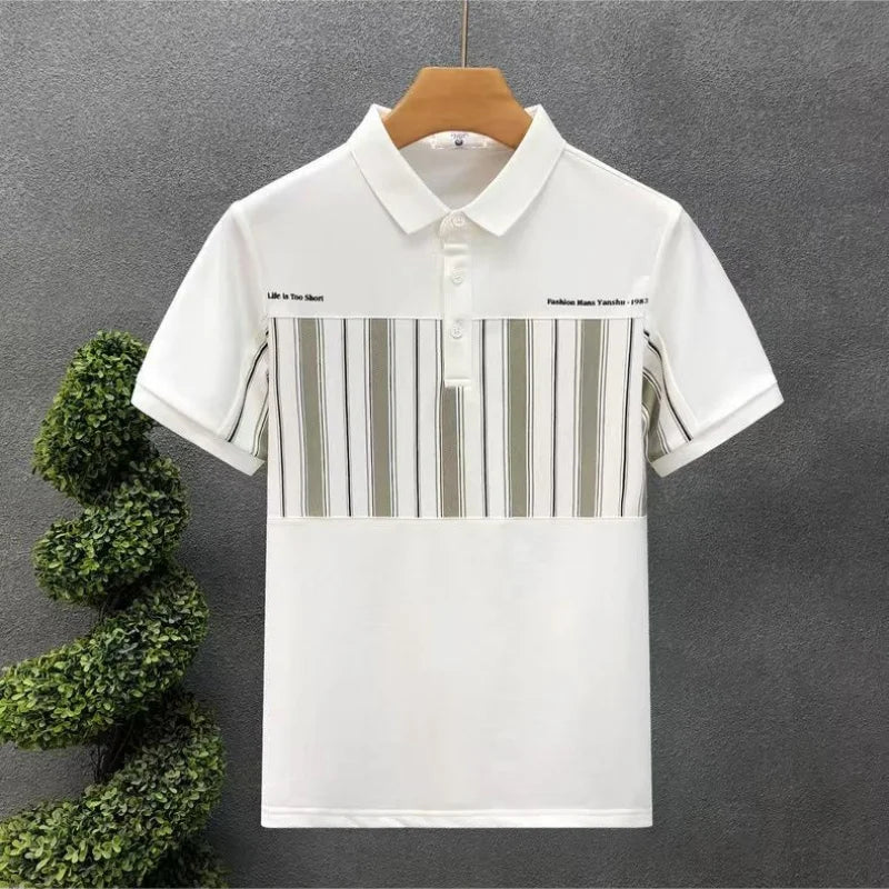 Korean Summer Men Striped Polo Shirts Streetwear Fashion