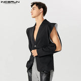 Men Blazer Solid Lapel Long Sleeve One Button