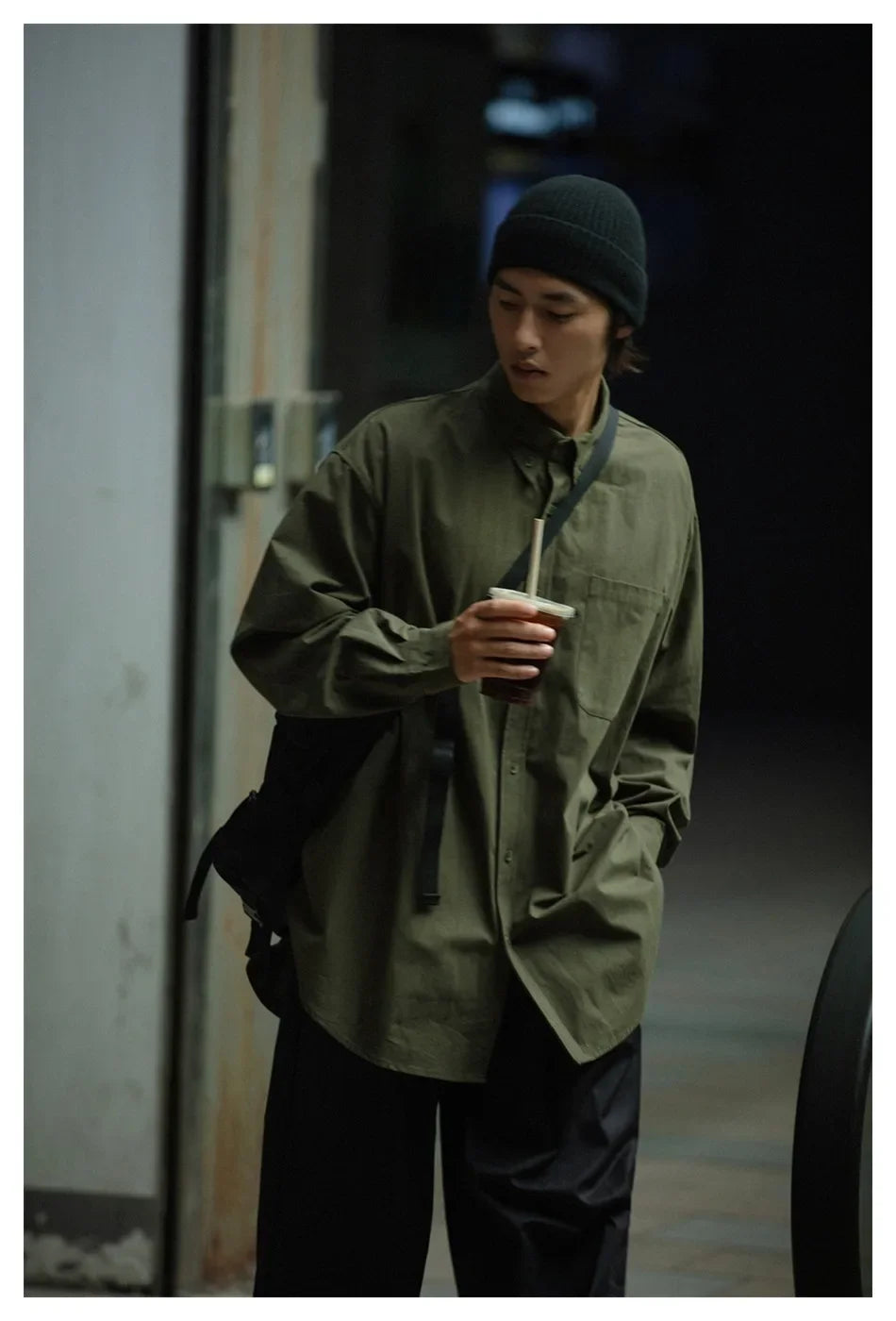 Autumn Japanese Streetwear Cityboy Solid Cotton Shirts Men