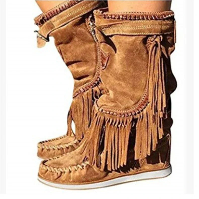 Pirate Boots Woman Pleated Tassel Midcalf Boots Womens